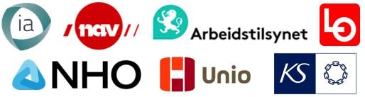 Logocollage: Ia, NAV, Arbeidstilsynet, LO, NHO, Unio, KS