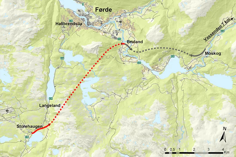 Oversiktskart E39 Storehaugen-Førde